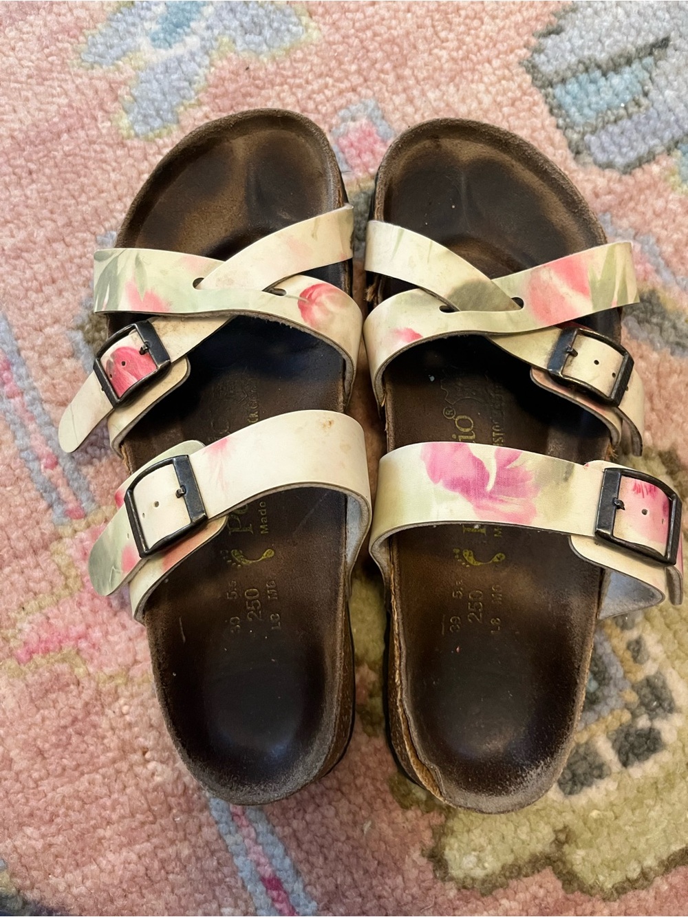 Papillo by Birkenstock cross-strap slide sandals tulip print size 39